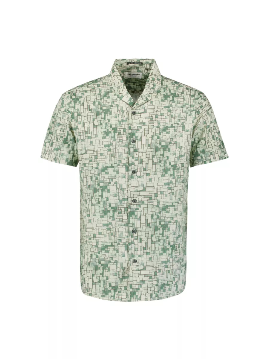 NO EXCESS Shirt Short Sleeve Revers Collar Allover Printed
