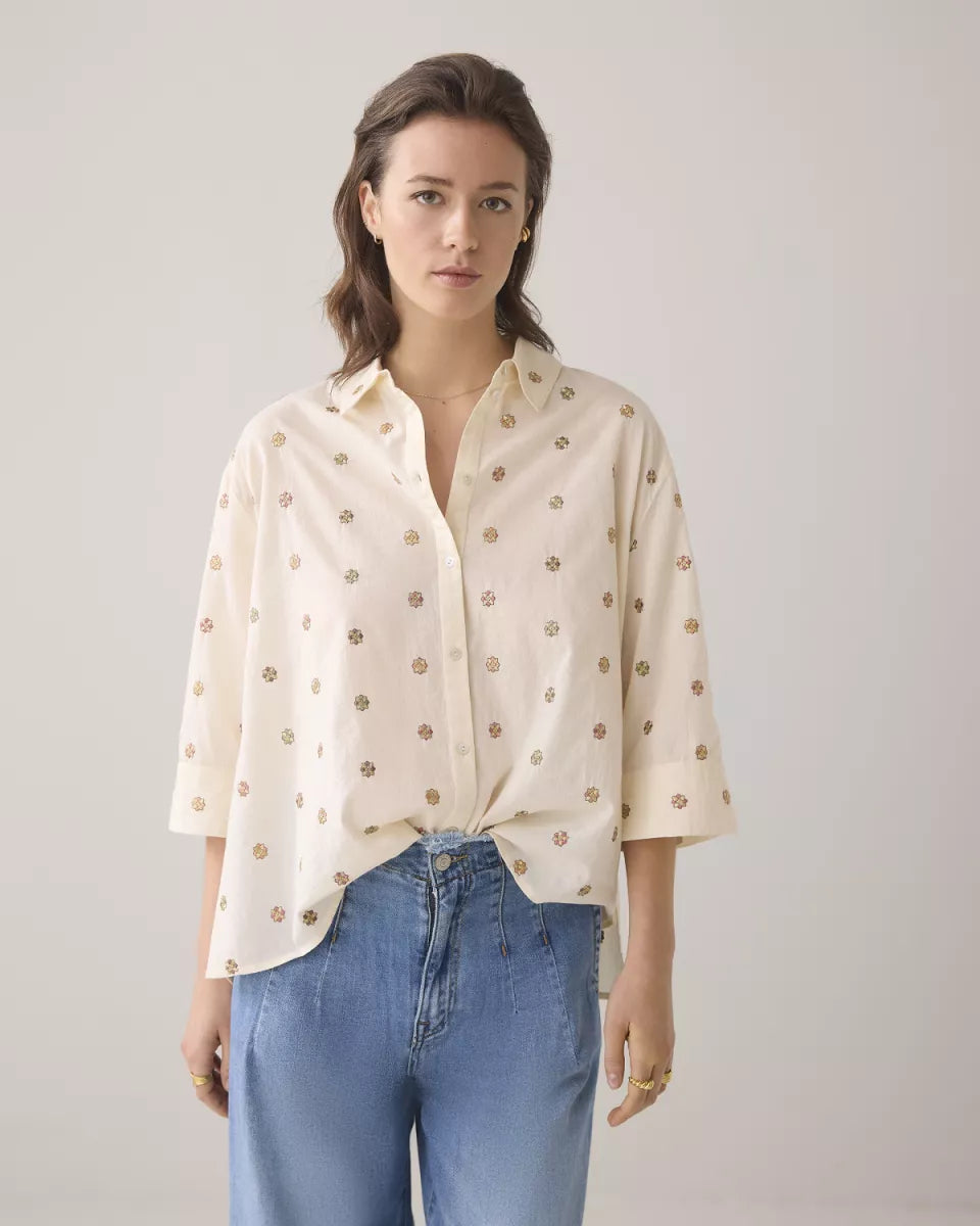 SUMMUM 3/4 sleeve blouse Scattered Emboideryy
