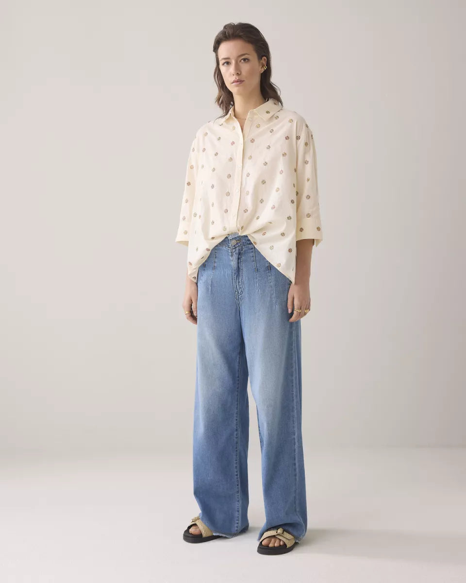 SUMMUM 3/4 sleeve blouse Scattered Emboideryy