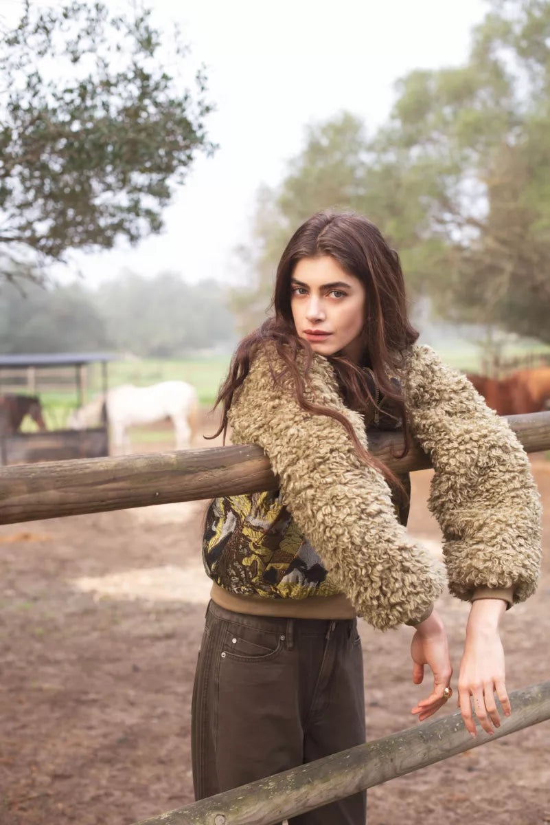 SUMMUM Jacuard Teddy Mix Jacket - Green Lentil