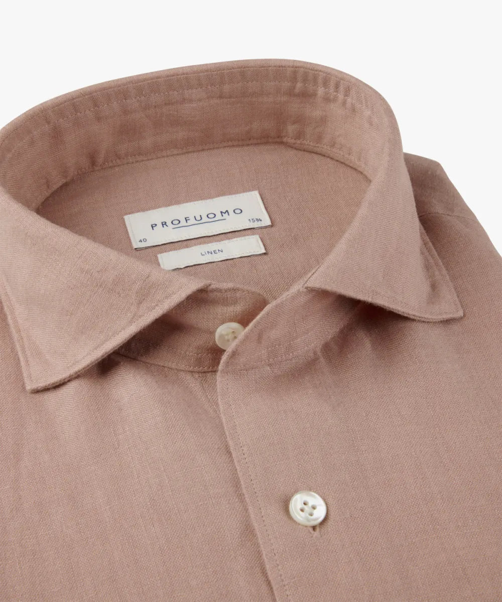 PROFUOMO Linen Shirt Cutaway - Dark Pink