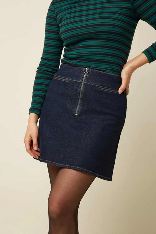 KING LOUIE Olivia Zip Skirt Muse Denim