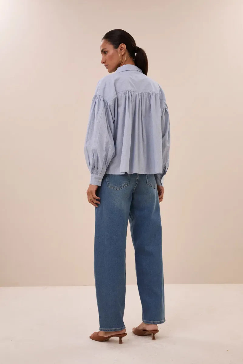 BY BAR Sarah Short Pin Stripe Blouse
