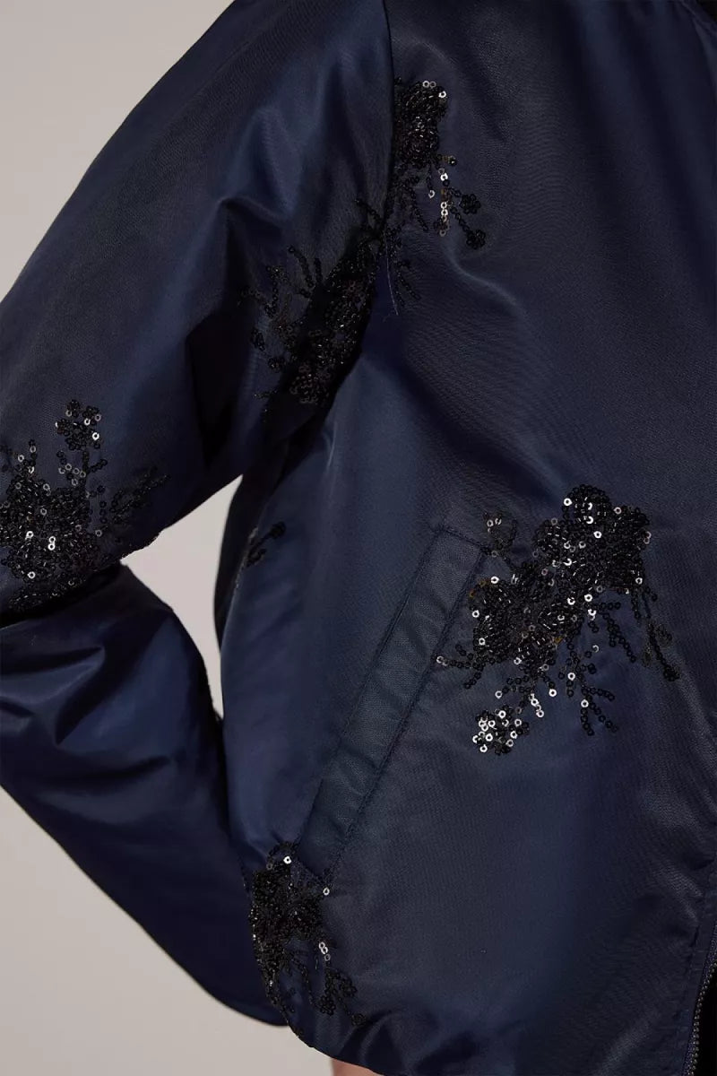 TRAMONTANA Beaded Bomber Jacket - Midnight