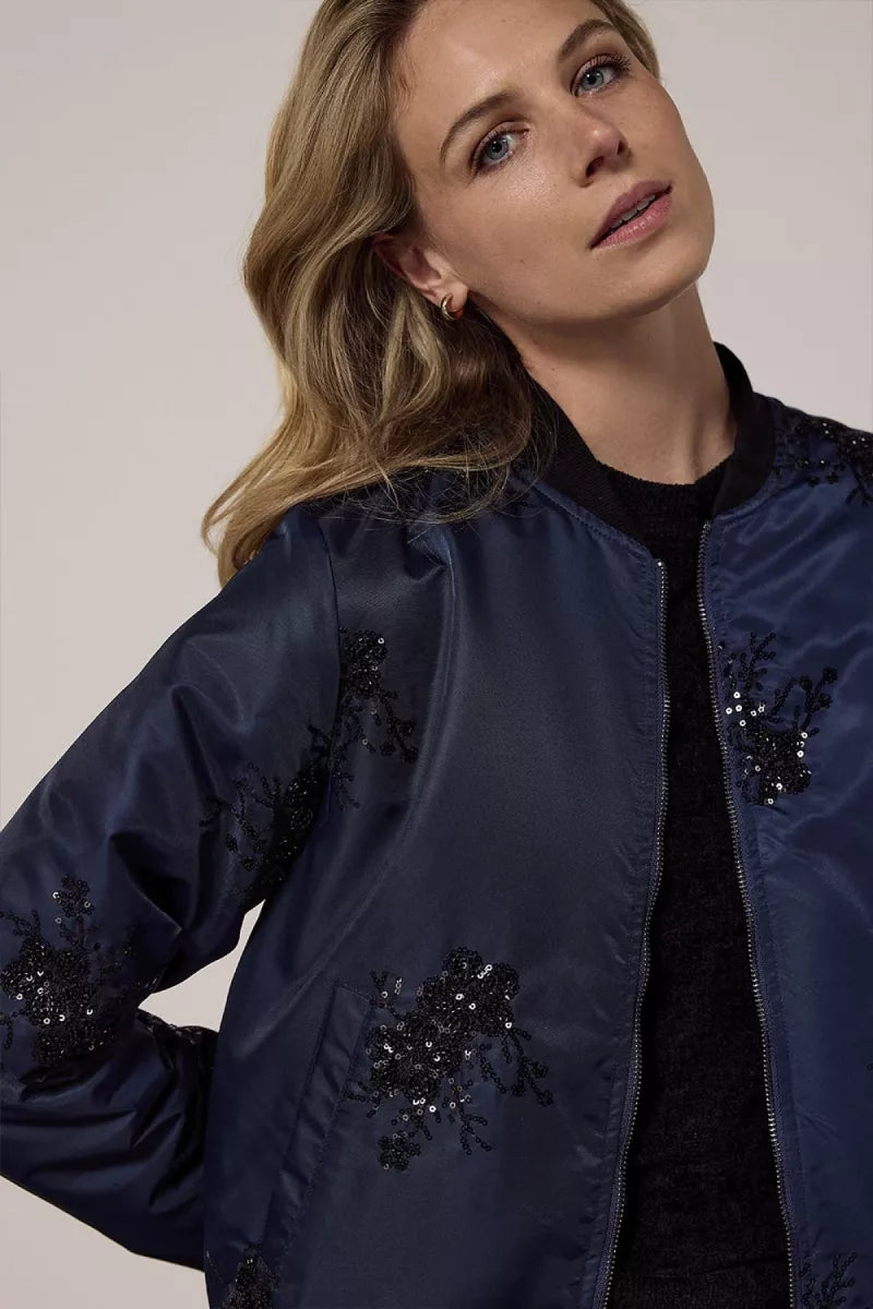 TRAMONTANA Beaded Bomber Jacket - Midnight