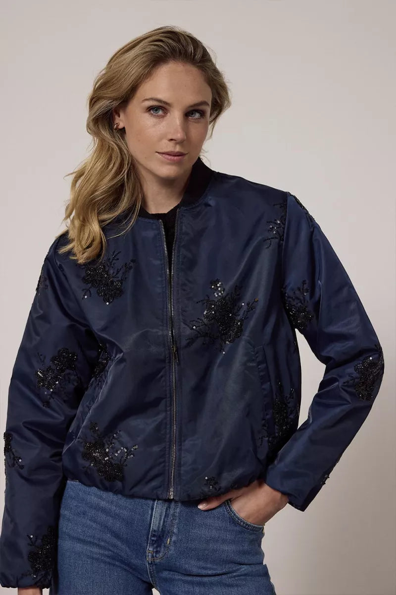 TRAMONTANA Beaded Bomber Jacket - Midnight