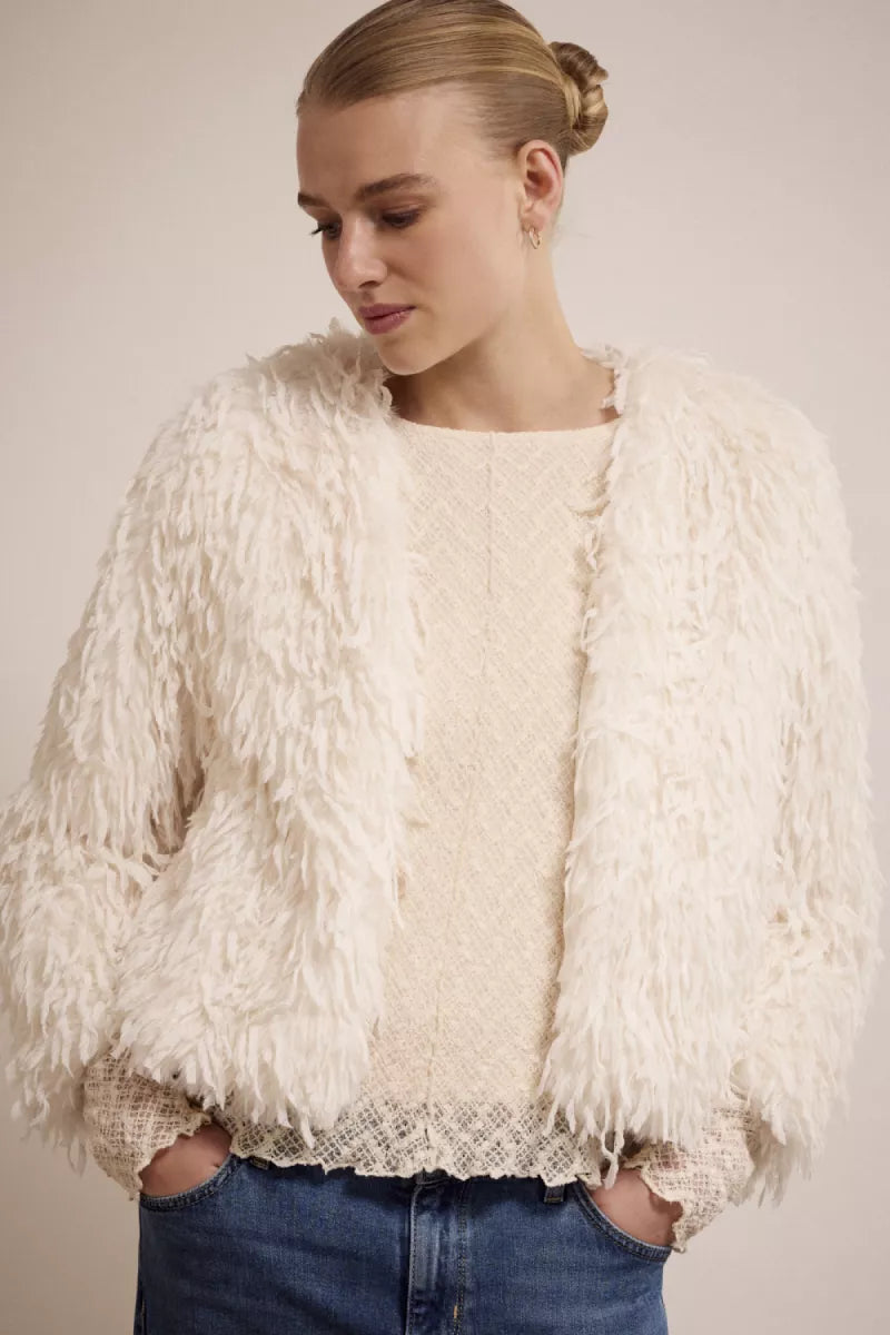 TRAMONTANA Faux Fur Feather Jacket - Ecru