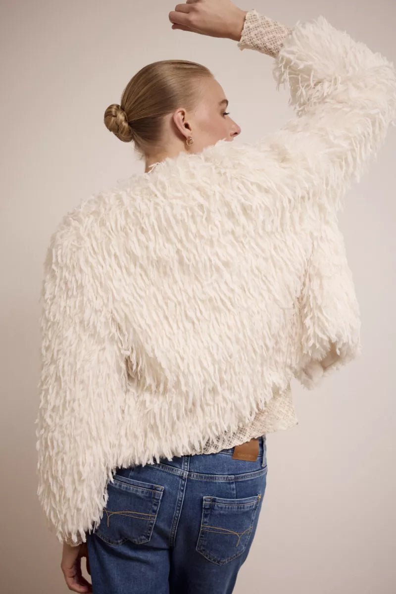 TRAMONTANA Faux Fur Feather Jacket - Ecru
