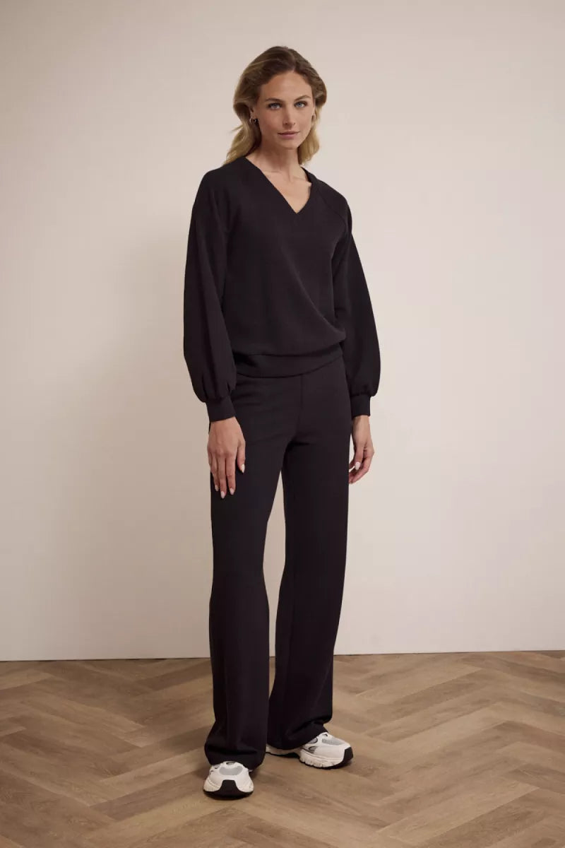 TRAMONTANA Structured Wide Leg Trousers - Black