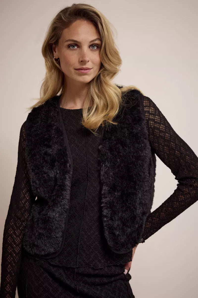 TRAMONTANA Faux Fur Vest - Black