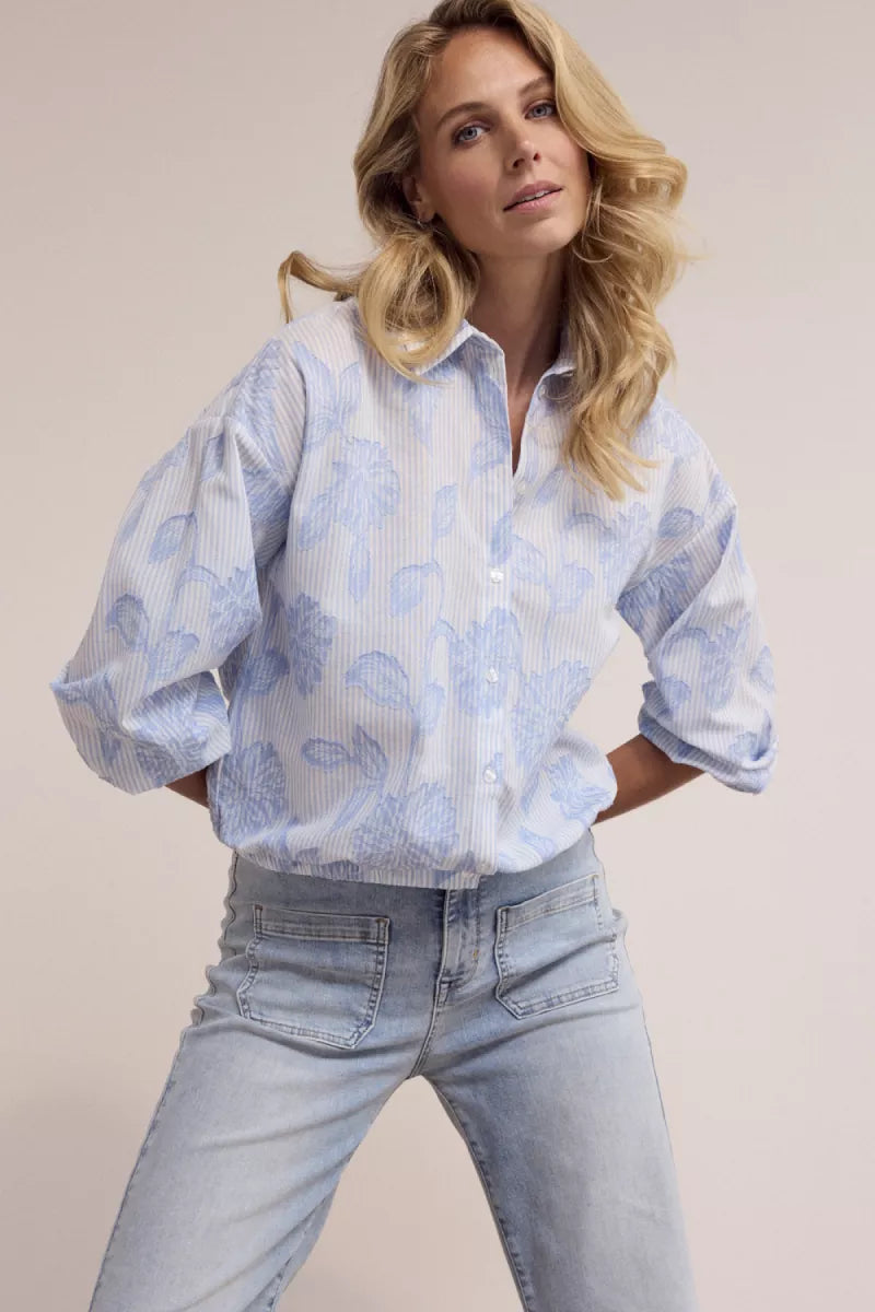 TRAMONTANA Striped Blouse Flower Pattern