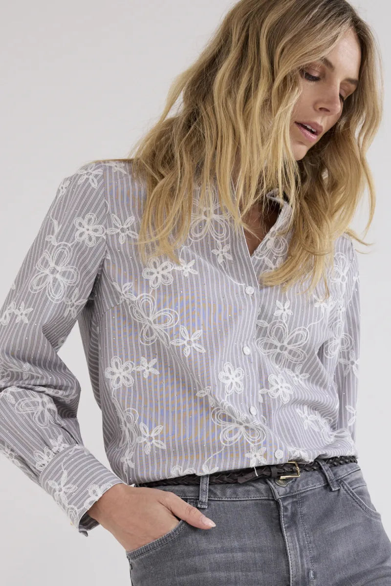 TRAMONTANA Embroidered Blouse Rhinestones