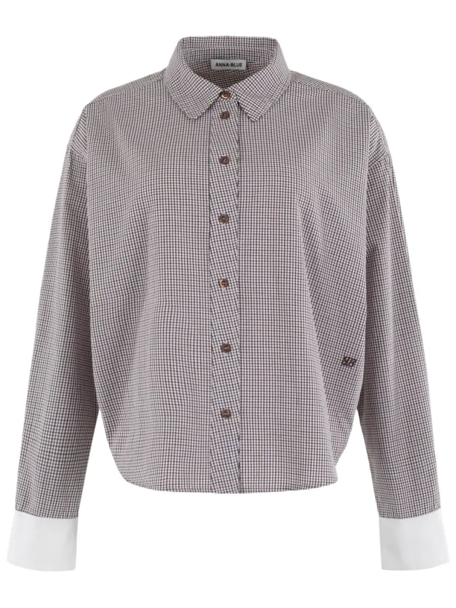 ANNA BLUE Sam Blouse - Dark Brown Check