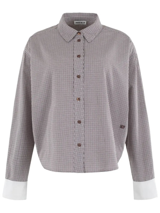 ANNA BLUE Sam Blouse - Dark Brown Check