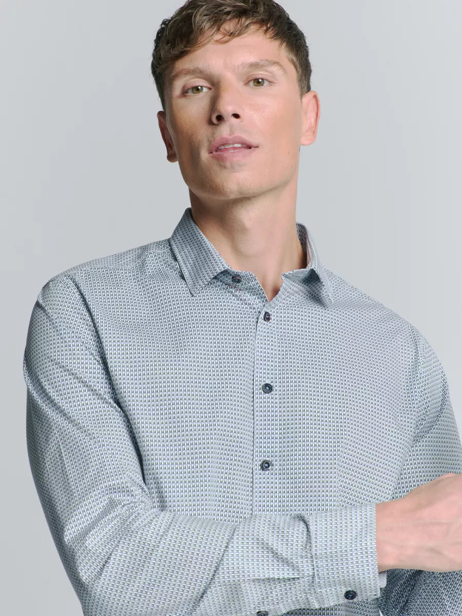 NO EXCESS Printed Shirt - Seablue
