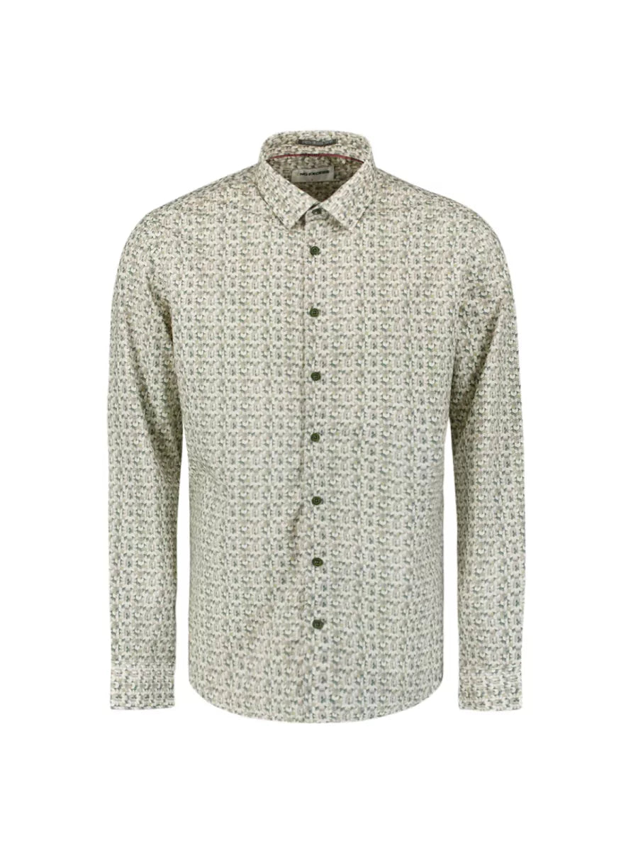NO EXCESS Shirt Stretch Allover Printed - Dark Green