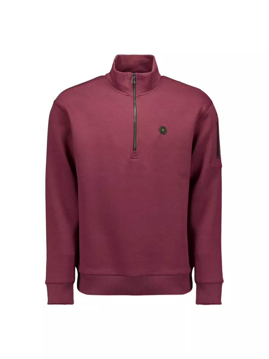 NO EXCESS Sweater Half Zip Brushed - Dark Wine