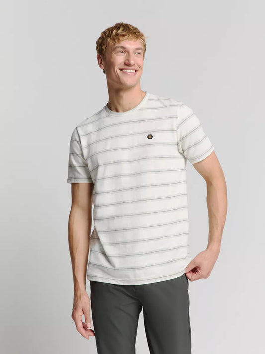 NO EXCESS Striped T-Shirt Jacquard - Ecru