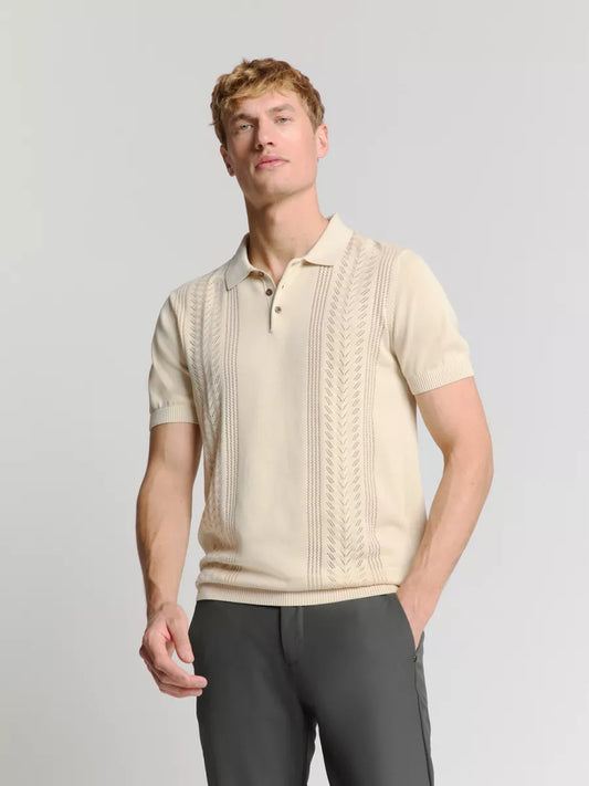 NO EXCESS Jacquard Short Sleeve Polo - Taupe