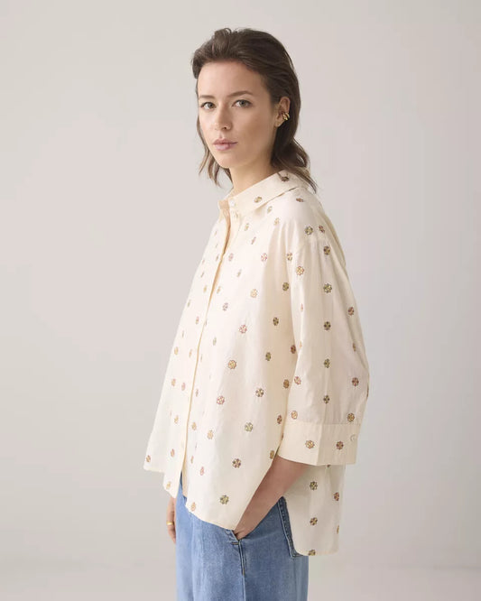 SUMMUM 3/4 sleeve blouse Scattered Emboideryy