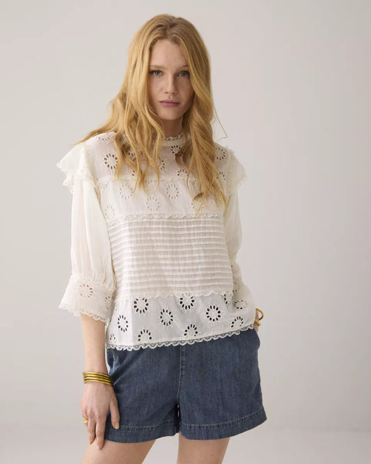 SUMMUM 3/4 sleeve top Broderie Anglaise