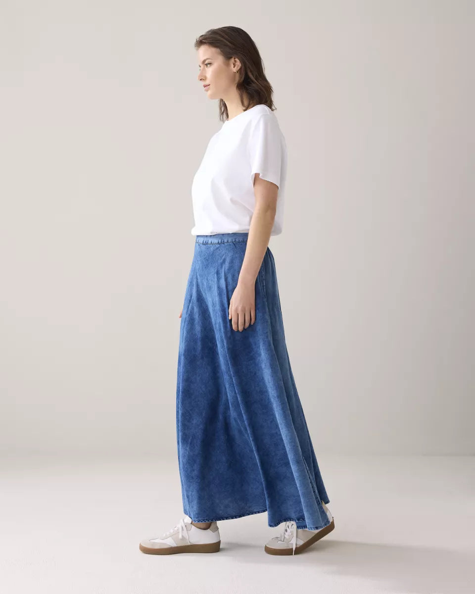 SUMMUM Long skirt Cotton indigo sateen