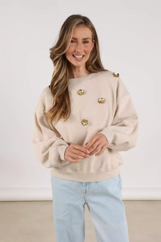 NUKUS Beatriz Pullover Flower - Sand Melange