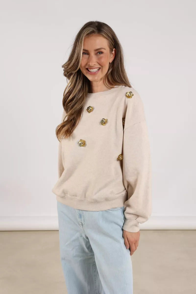 NUKUS Beatriz Pullover Flower - Sand Melange