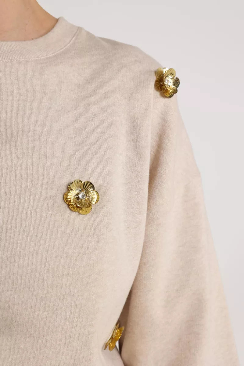 NUKUS Beatriz Pullover Flower - Sand Melange