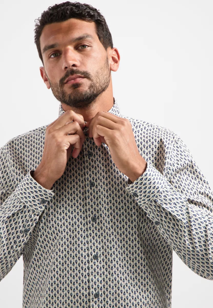 NO EXCESS Shirt Stretch Allover Print - White