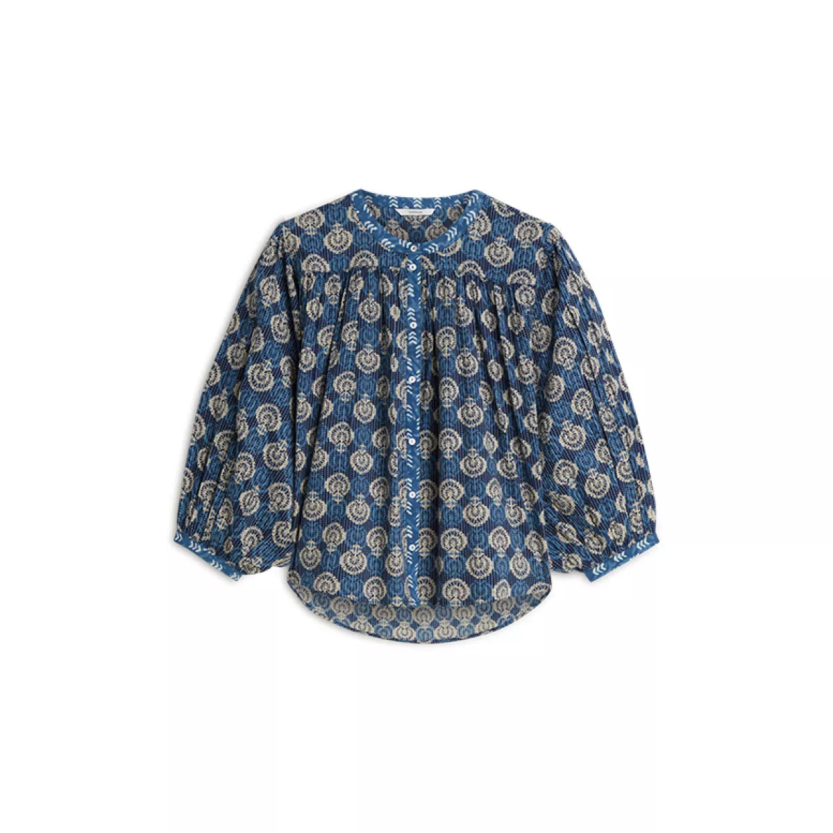 SUMMUM Blouse Blue Blockprint