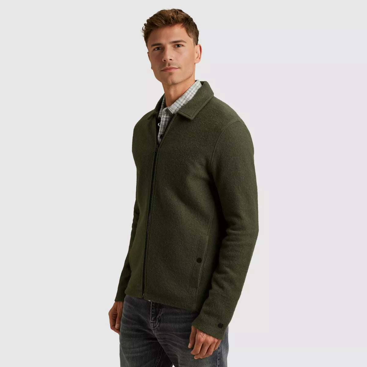CAST IRON Zip Jacket Boiled Wool - Green
