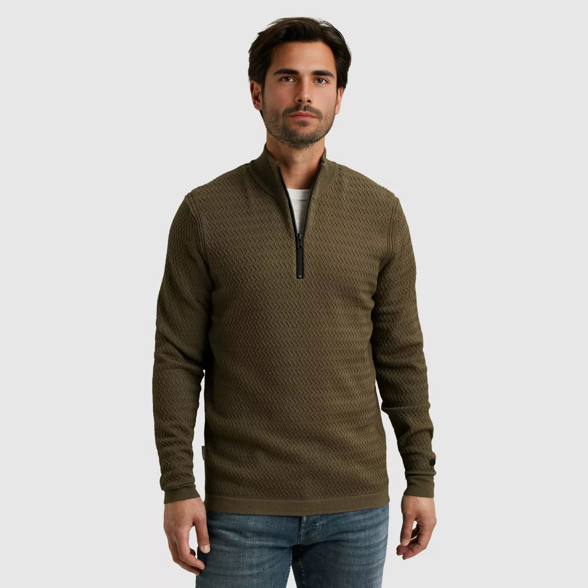 CAST IRON Half Zip Pullover - Army Groen