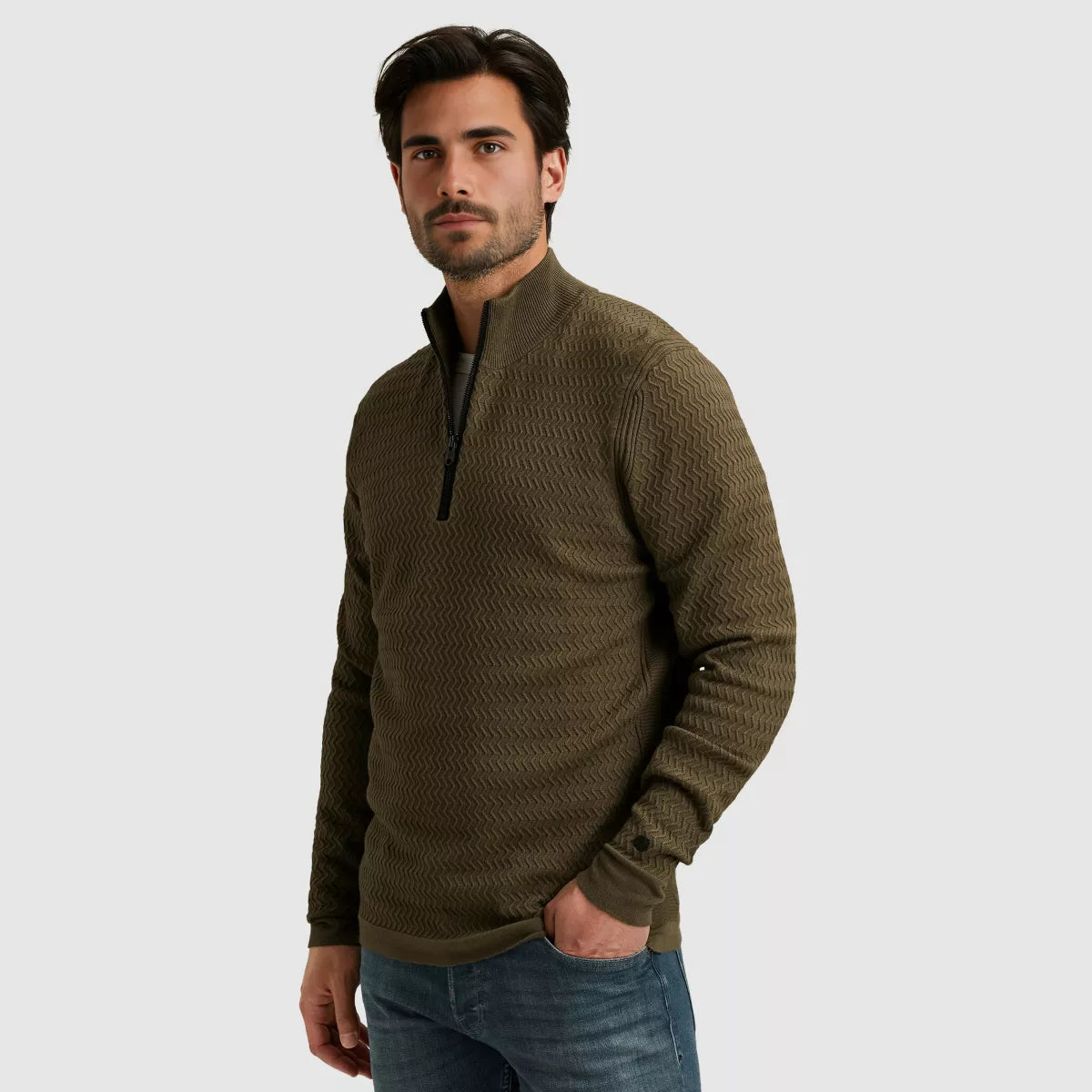 CAST IRON Half Zip Pullover - Army Groen