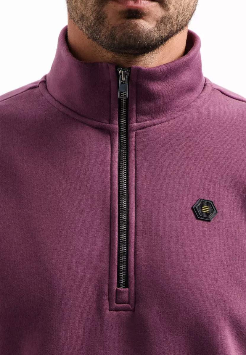 NO EXCESS Sweater Half Zip Brushed - Dark Wine