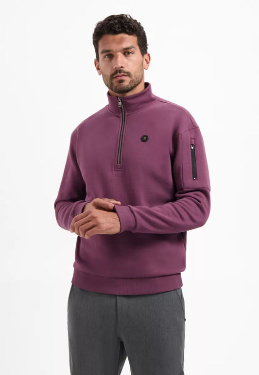 NO EXCESS Sweater Half Zip Brushed - Dark Wine