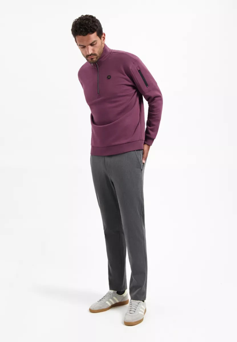 NO EXCESS Sweater Half Zip Brushed - Dark Wine