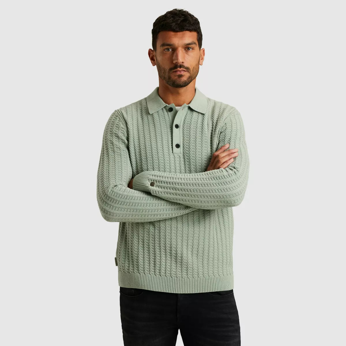CAST IRON Long Sleeve Polo - Groen