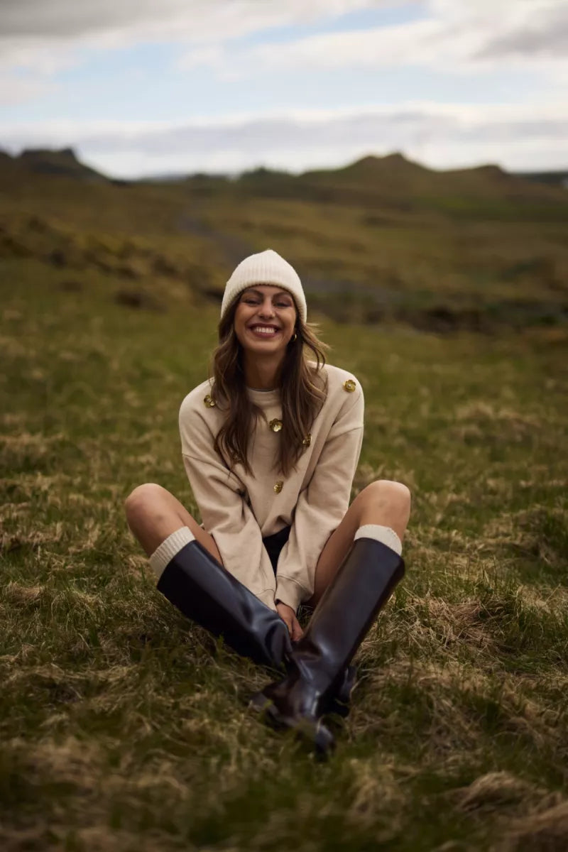 NUKUS Beatriz Pullover Flower - Sand Melange