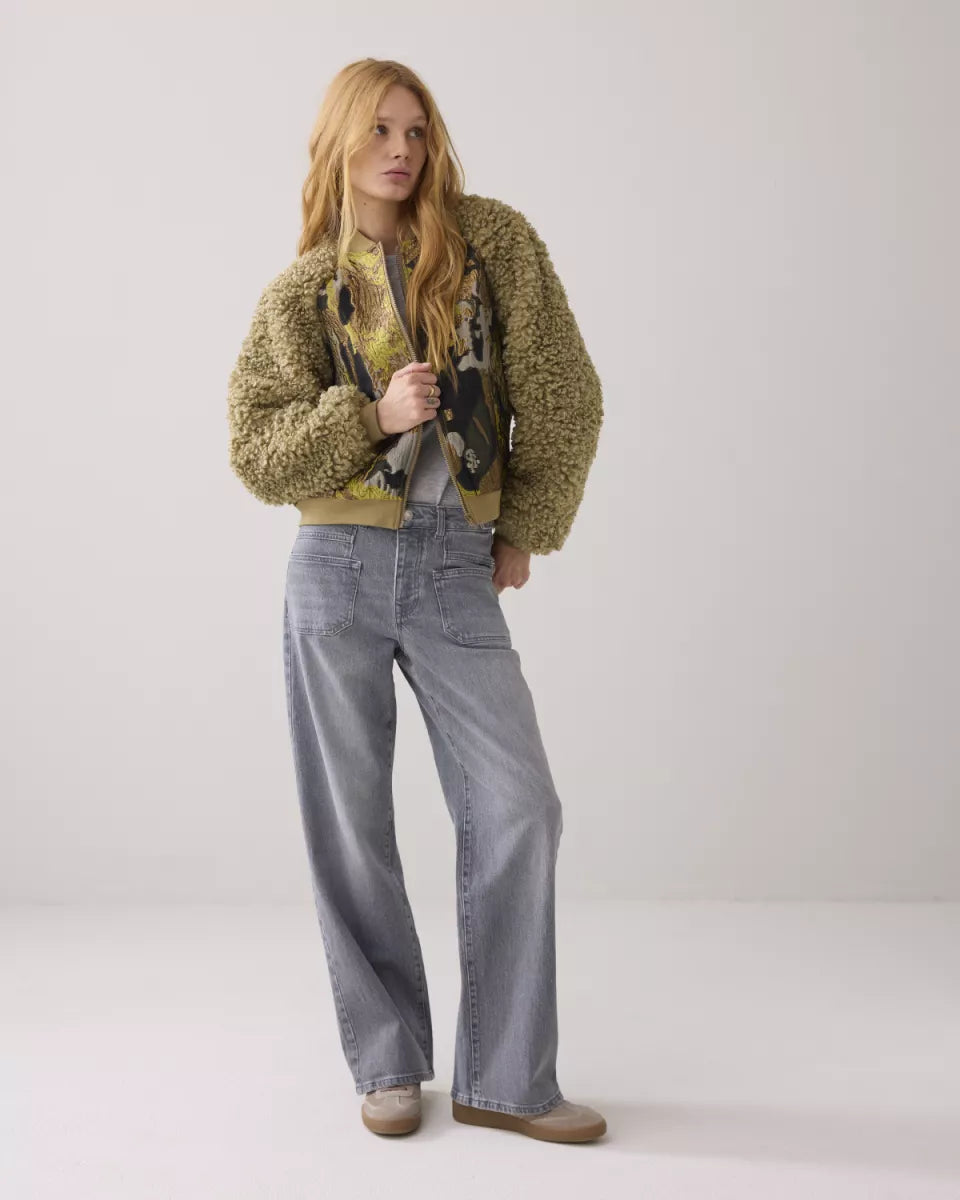 SUMMUM Jacuard Teddy Mix Jacket - Green Lentil