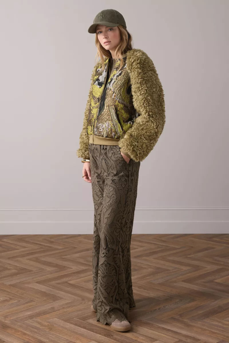 SUMMUM Jacuard Teddy Mix Jacket - Green Lentil