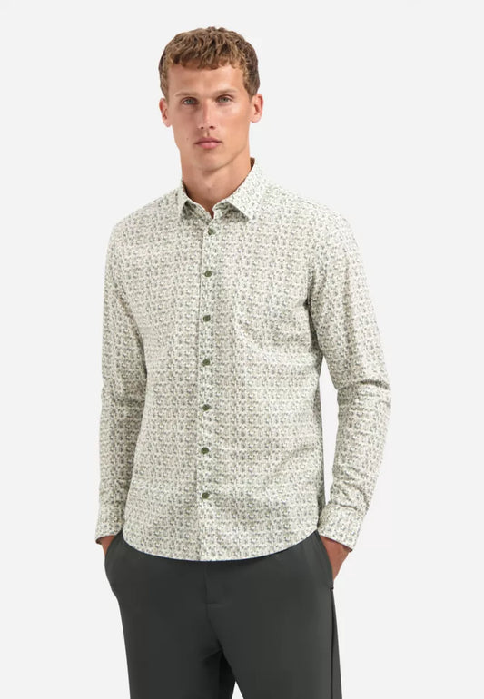 NO EXCESS Shirt Stretch Allover Printed - Dark Green