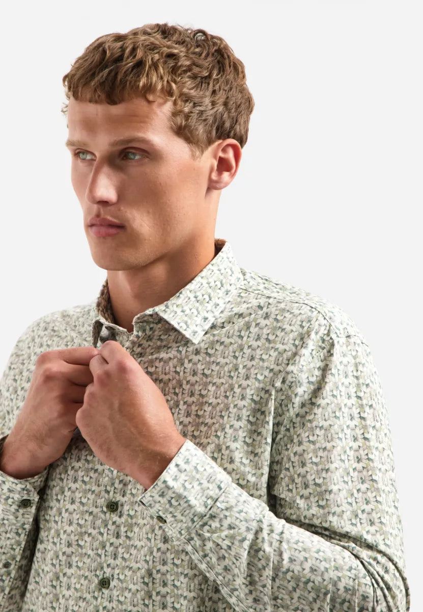 NO EXCESS Shirt Stretch Allover Printed - Dark Green