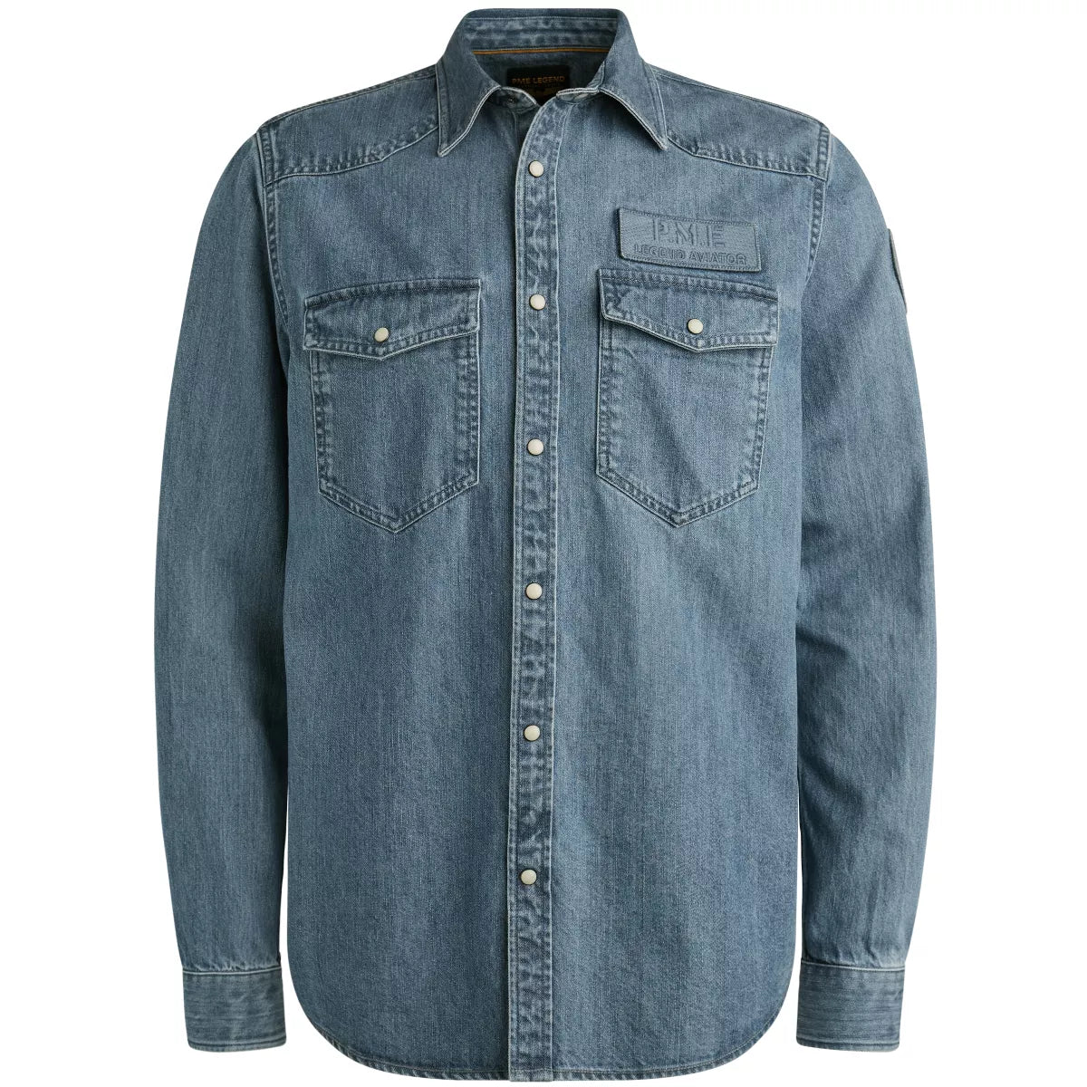 PME-LEGEND Long Sleeve Shirt - Mid Blue
