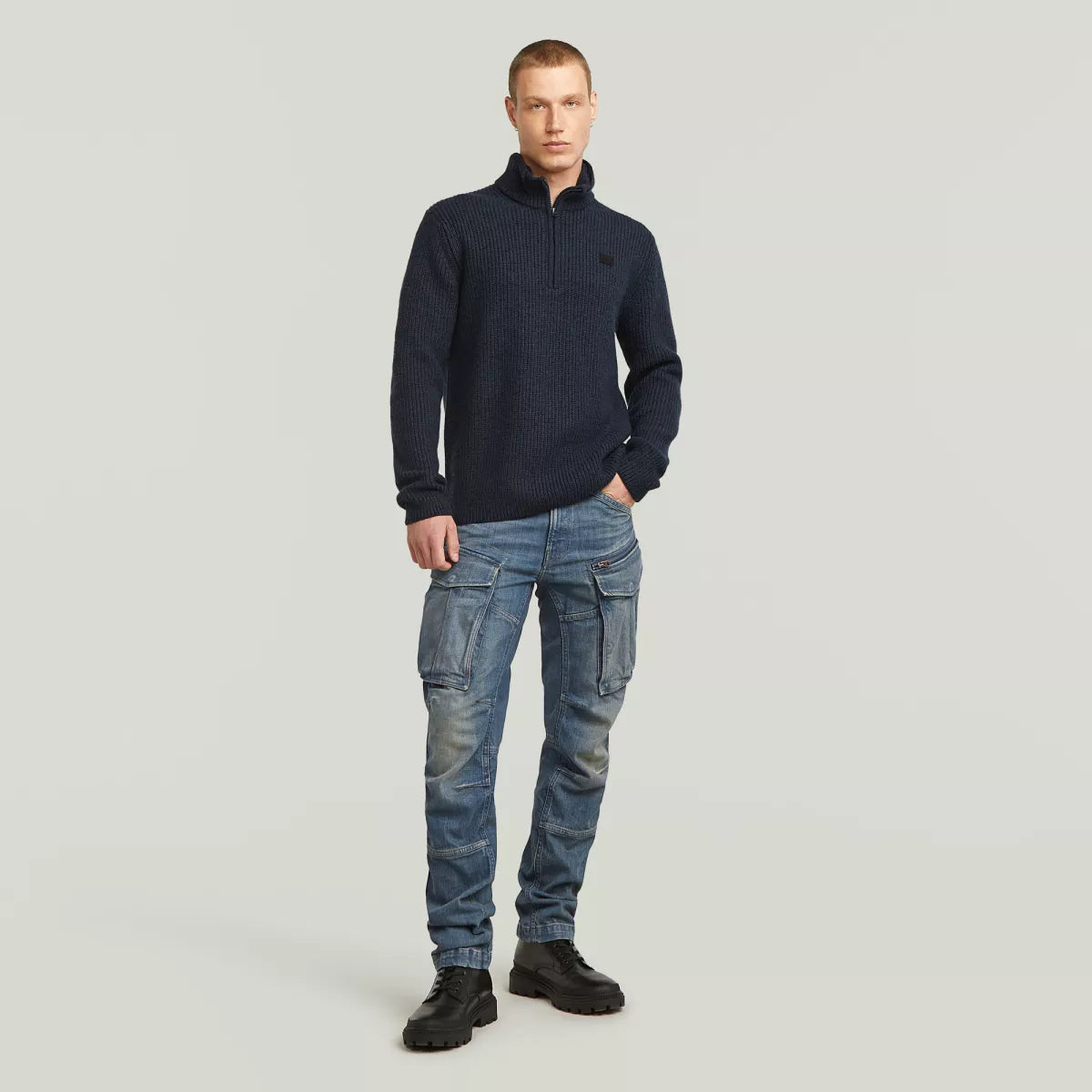 G-STAR Double Collar Half Zip Knit - DK Patriot