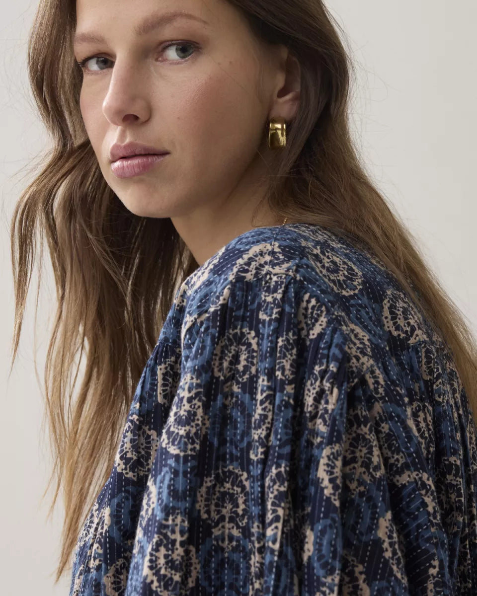 SUMMUM Blouse Blue Blockprint