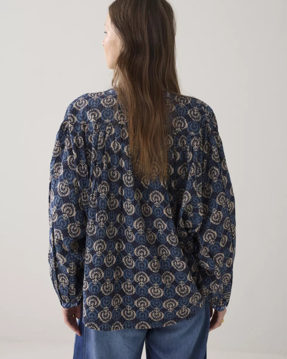 SUMMUM Blouse Blue Blockprint