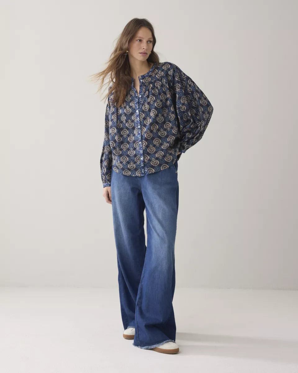 SUMMUM Blouse Blue Blockprint
