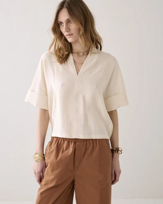 SUMMUM Top Short Sleeves Modal Linen Blend