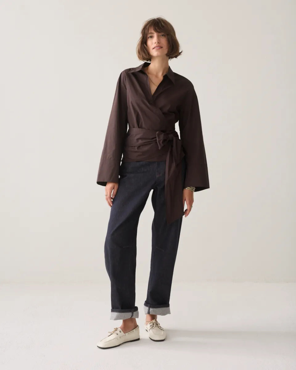 SUMMUM Wrap Blouse Crispy Poplin